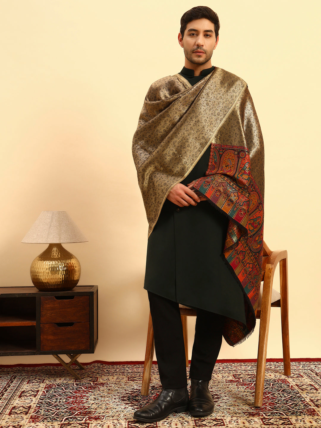 Pashmoda Men Silsila Zari Kaani Fine Wool Shawl (Size: 101X203 CM)