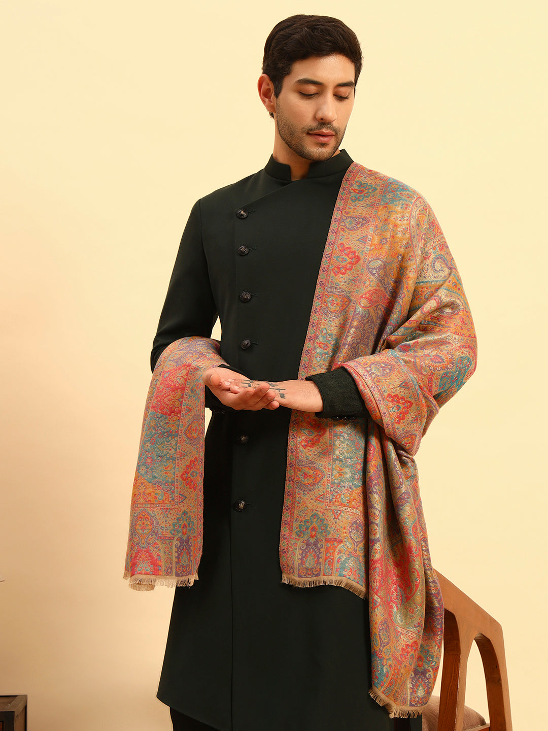 Pashmoda Men Naazneen Kaani Wool Blend Kashmiri Shawl (Size: 101X203 CM)
