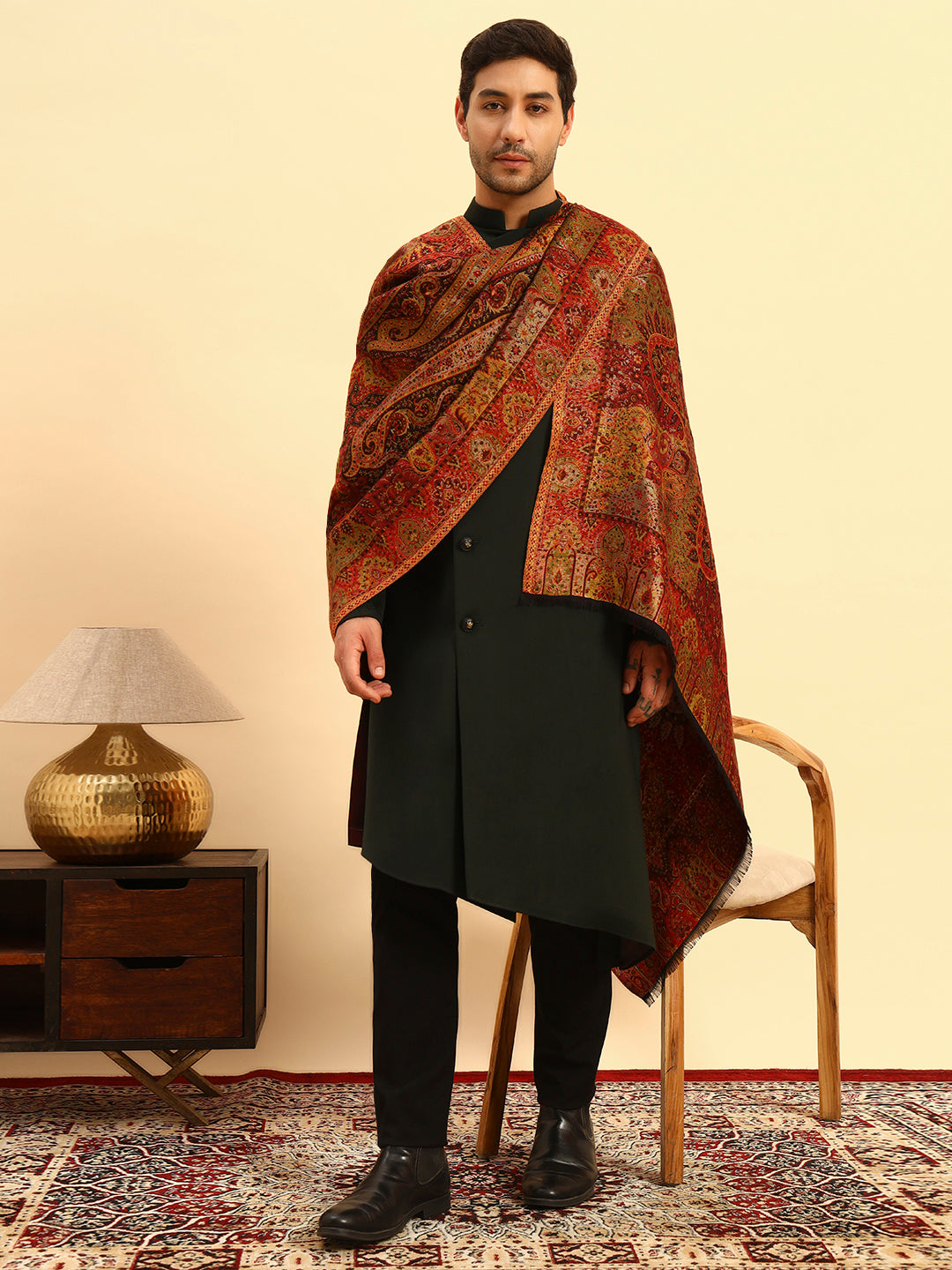 Pashmoda Men Naazneen Kaani Wool Blend Kashmiri Shawl (Size: 101X203 CM)