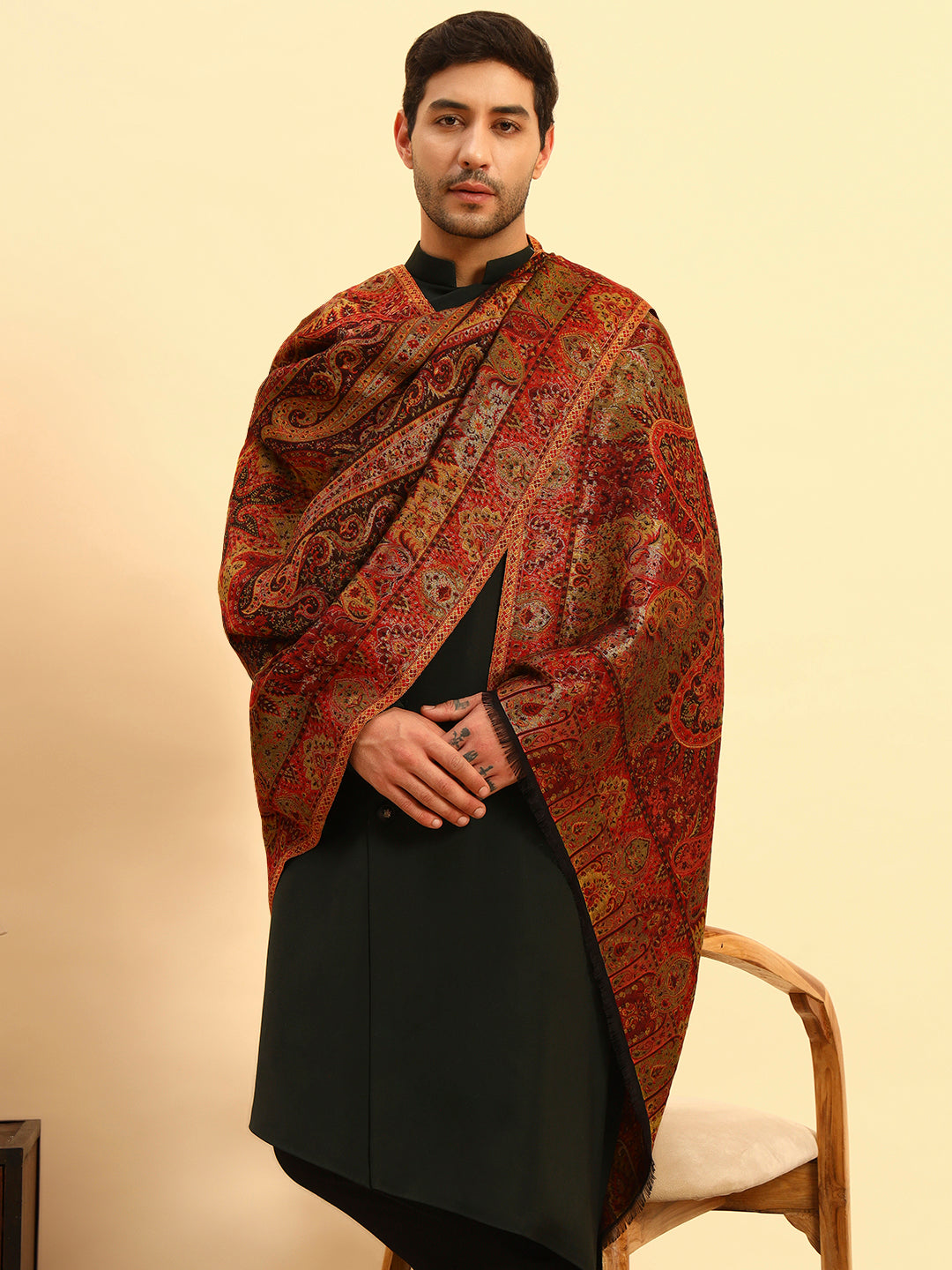 Pashmoda Men Naazneen Kaani Wool Blend Kashmiri Shawl (Size: 101X203 CM)