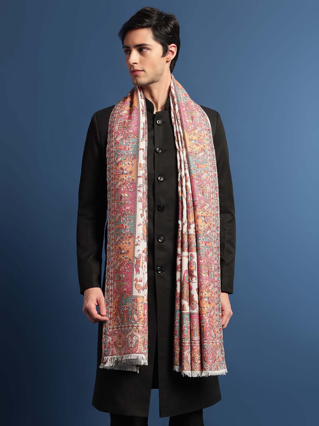 Pashmoda Mens Kaani Shawl, Authentic Kashmiri Luxury Pashmina Style Shawl (Size: 101x203 Cm)