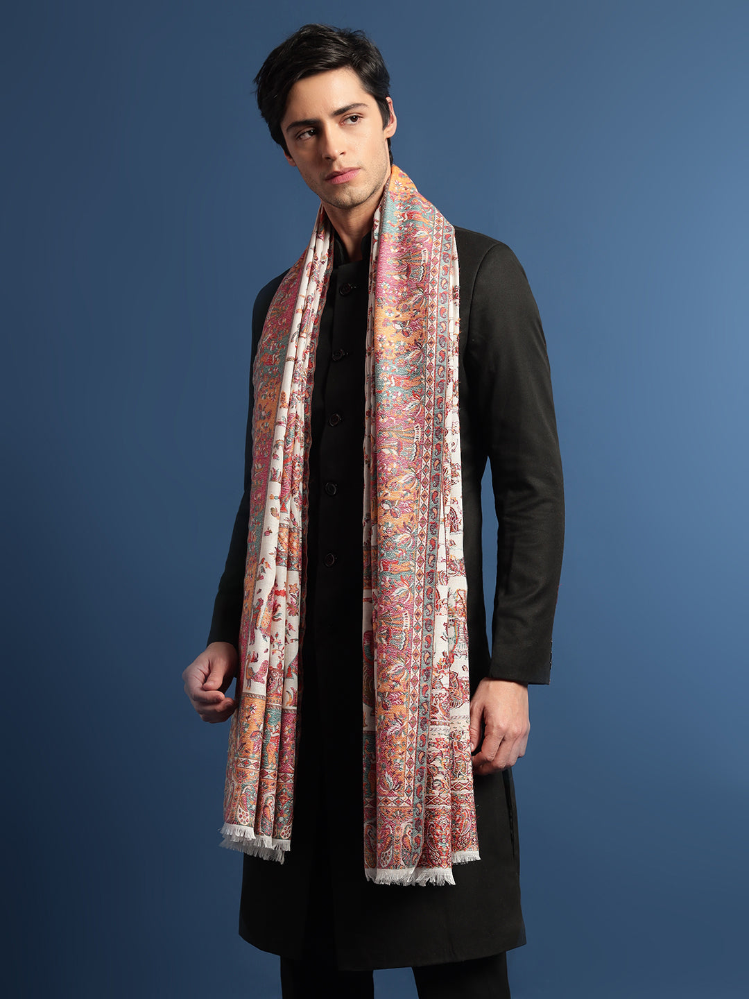 Pashmoda Mens Kaani Shawl, Authentic Kashmiri Luxury Pashmina Style Shawl (Size: 101x203 Cm)