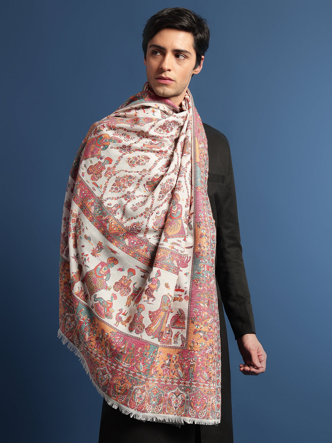 Pashmoda Mens Kaani Shawl, Authentic Kashmiri Luxury Pashmina Style Shawl (Size: 101x203 Cm)