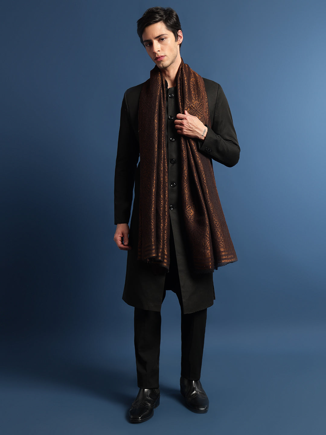 Pashmoda Men Fine Pashmina Wool Blend Stole (Size: 71x203 Cm) 