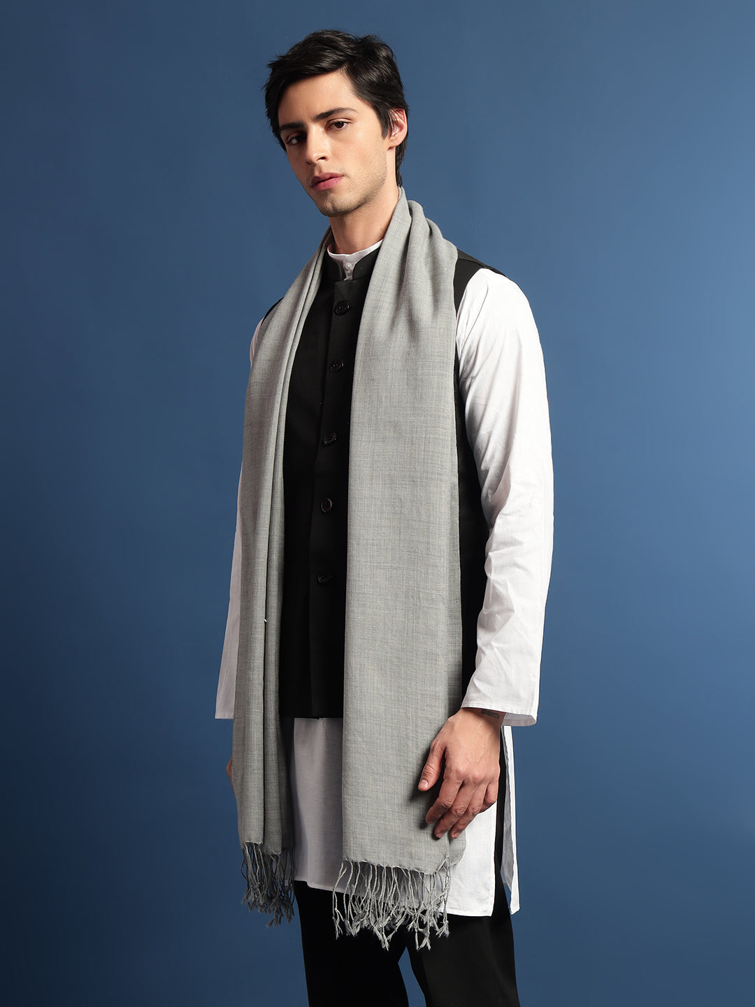 Pashmoda Men Fine Wool Melange Stole (Size: 71x203 Cm)