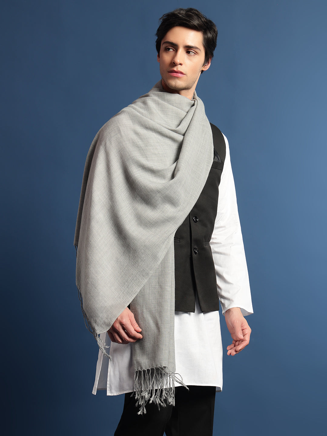 Pashmoda Men Fine Wool Melange Stole (Size: 71x203 Cm)