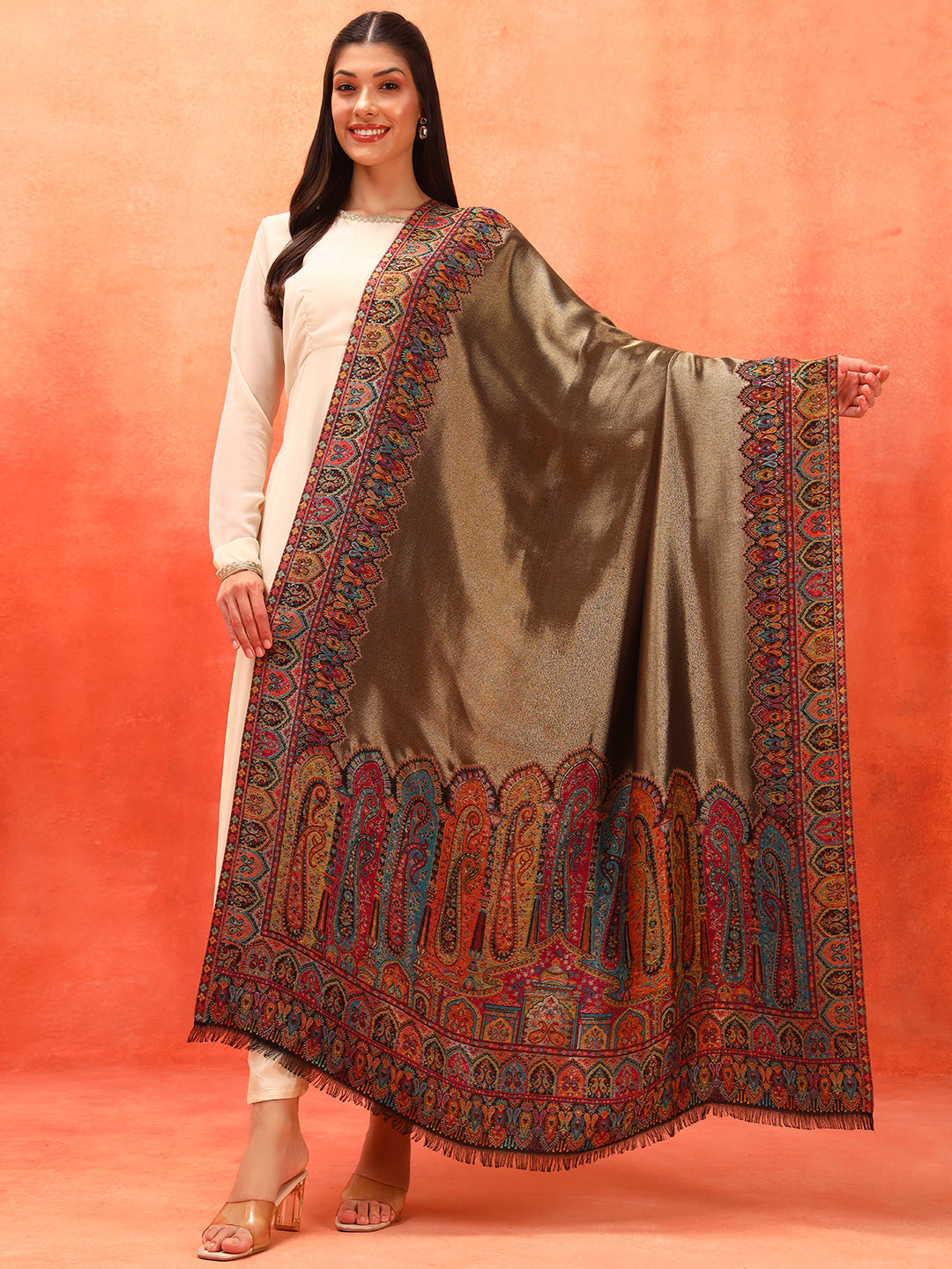 Pashmoda Women Zarvash Zari Kaani Fine Wool Shawl (Size: 101X203 CM)