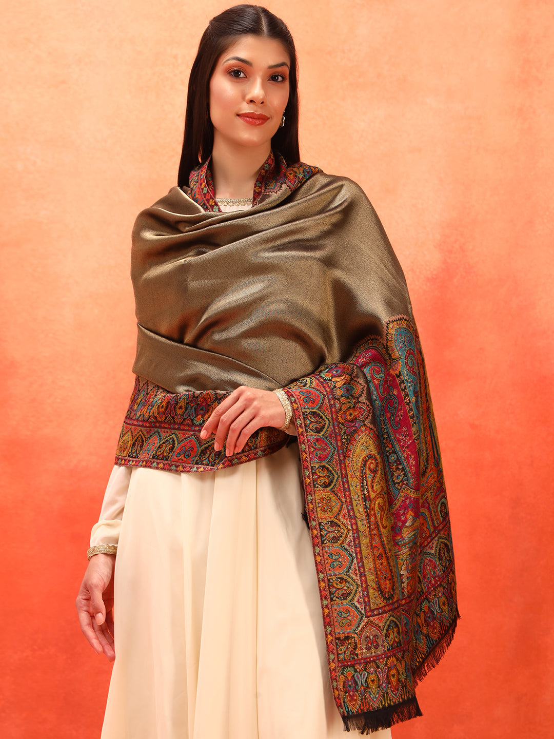 Pashmoda Women Zarvash Zari Kaani Fine Wool Shawl (Size: 101X203 CM)