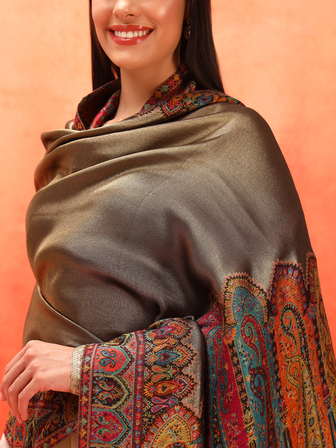 Pashmoda Women Zarvash Zari Kaani Fine Wool Shawl (Size: 101X203 CM)