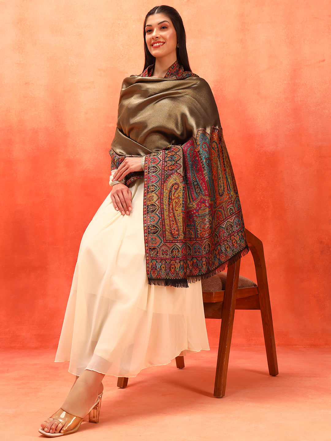 Pashmoda Women Zarvash Zari Kaani Fine Wool Shawl (Size: 101X203 CM)