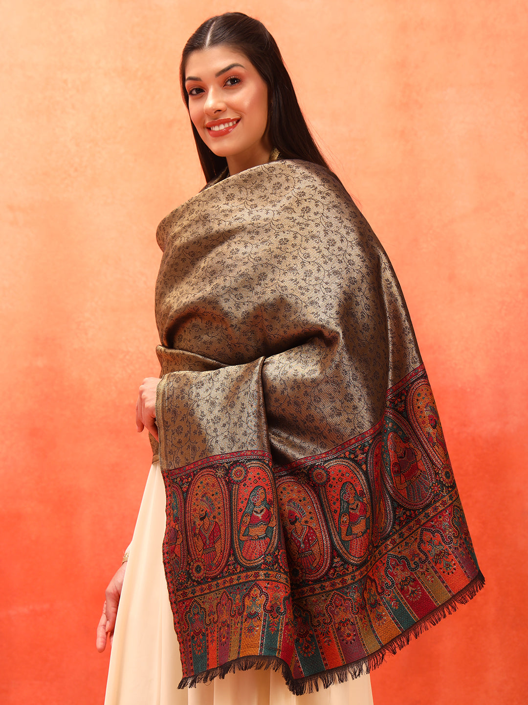 Pashmoda Women Silsila Zari Kaani Fine Wool Shawl (Size: 101X203 CM)