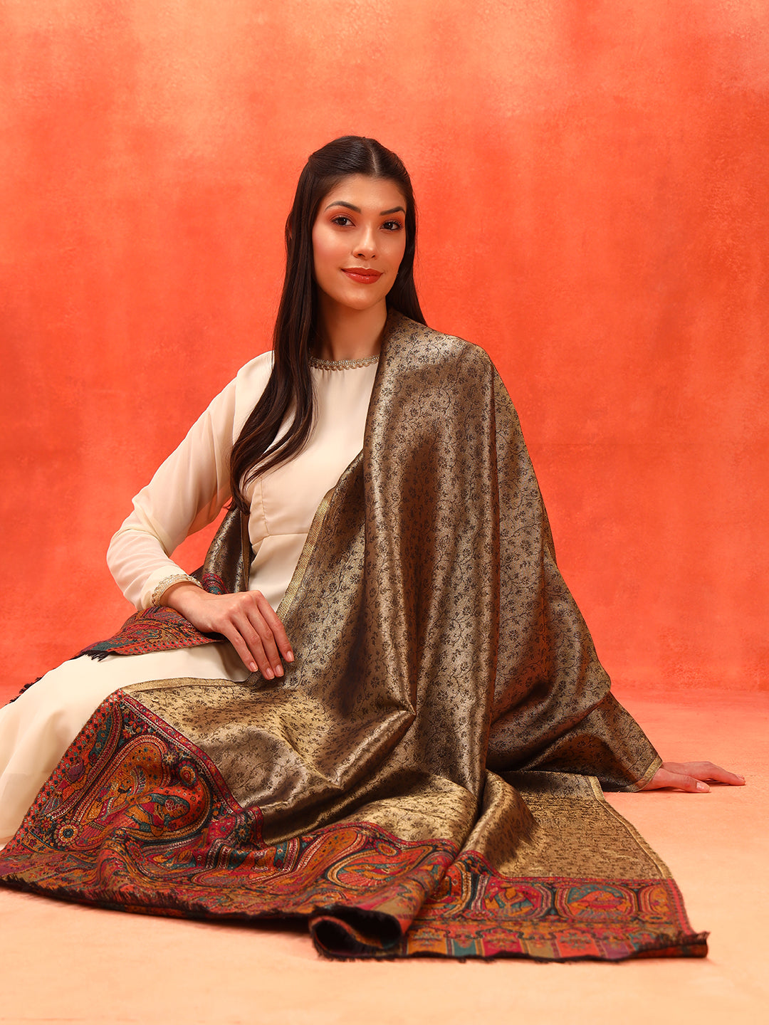 Pashmoda Women Silsila Zari Kaani Fine Wool Shawl (Size: 101X203 CM)