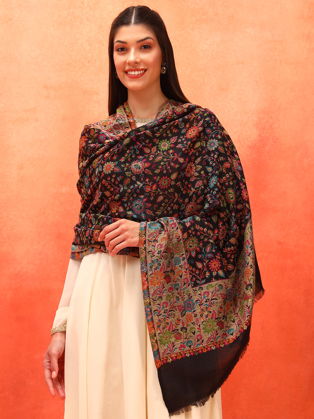 Pashmoda Women Mehar Kaani Wool Blend Kashmiri Shawl (Size: 101X203 CM)