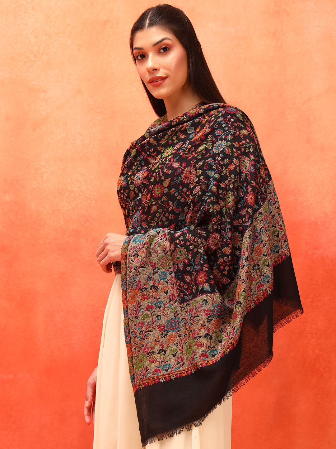 Pashmoda Women Mehar Kaani Wool Blend Kashmiri Shawl (Size: 101X203 CM)