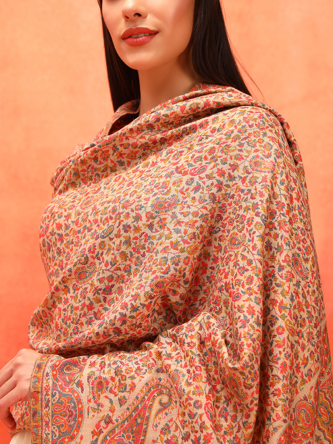 Pashmoda Women Mehak Kaani Wool Blend Kashmiri Shawl (Size: 101X203 CM)