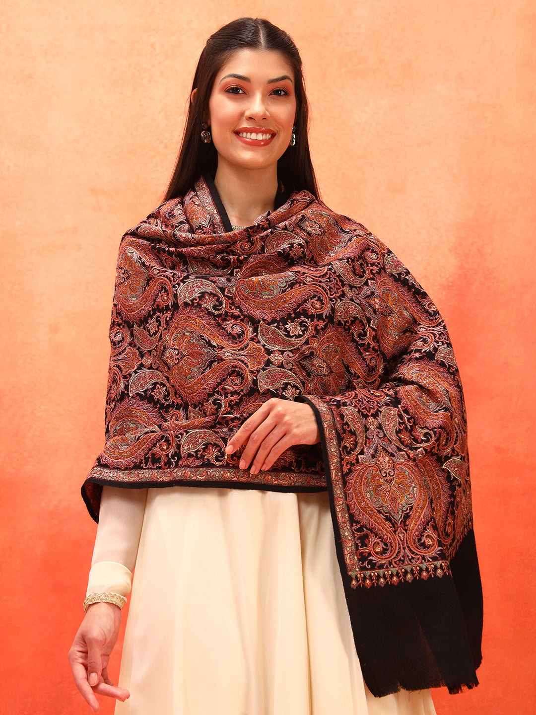 Pashmoda Women Rehnan 100% Pure Wool Sozni Hand Embroidered Shawl (Size: 101x203 Cm)