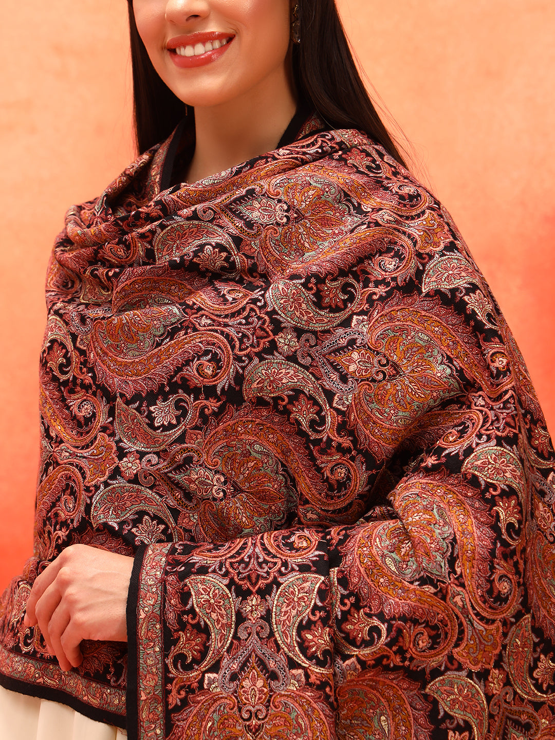 Pashmoda Women Rehnan 100% Pure Wool Sozni Hand Embroidered Shawl (Size: 101x203 Cm)