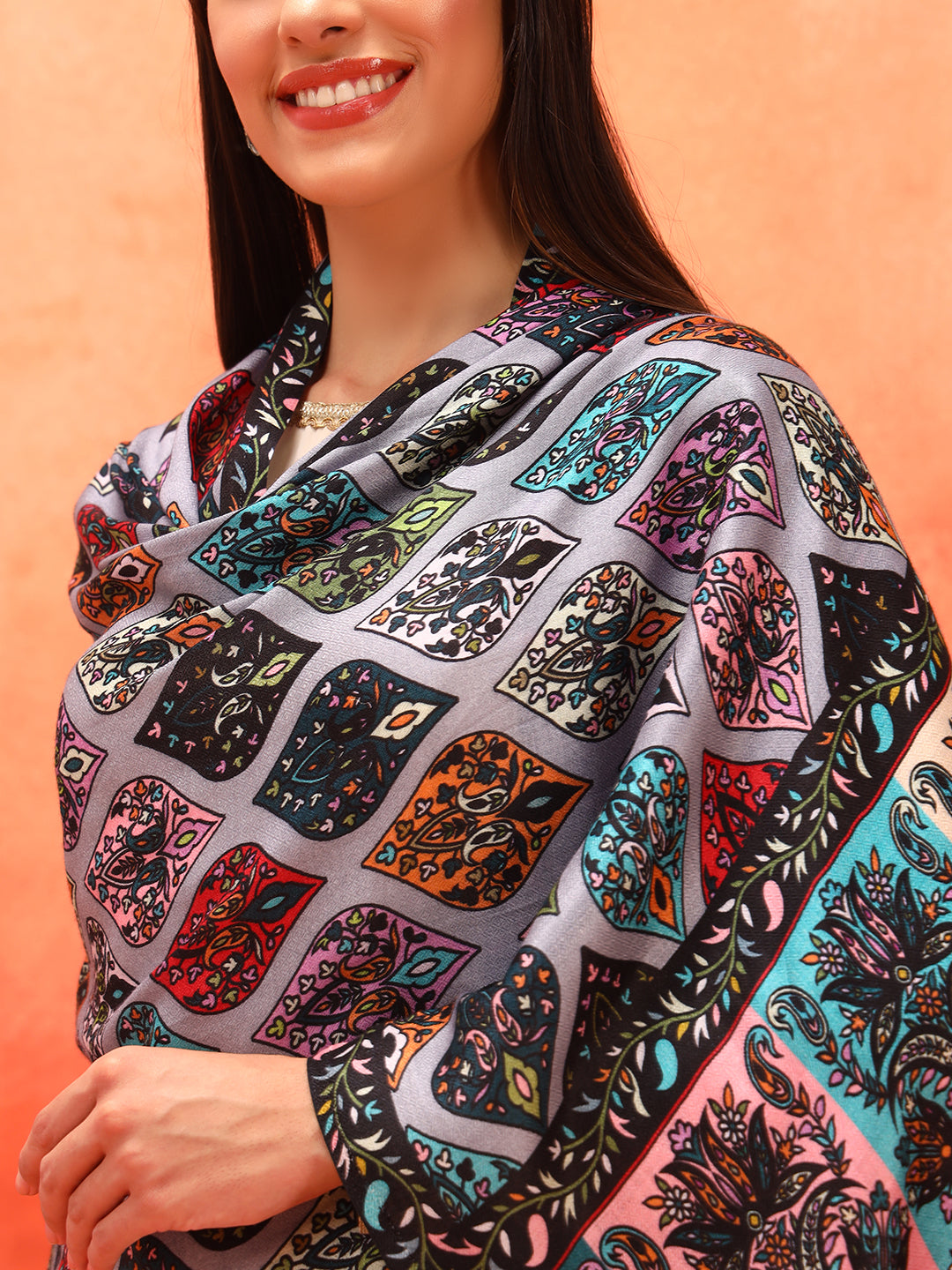 Pashmoda Women Floral Sonata Fine Soft Bamboo Fibre Stole (Size: 71x203 CM)