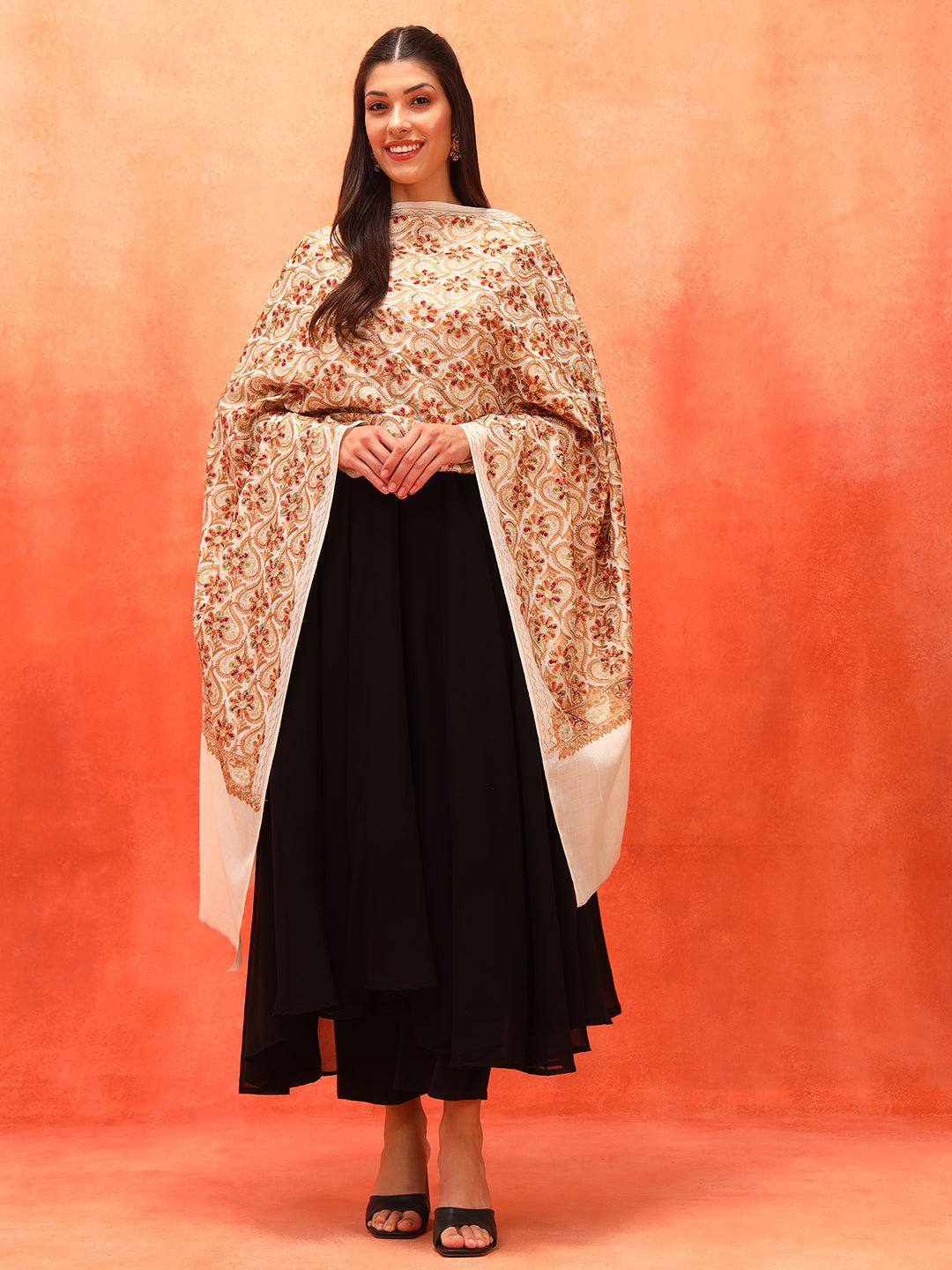 Pashmoda Women Kashish Fine Wool Nalki Embroidered Stole (Size : 71X203 CM)