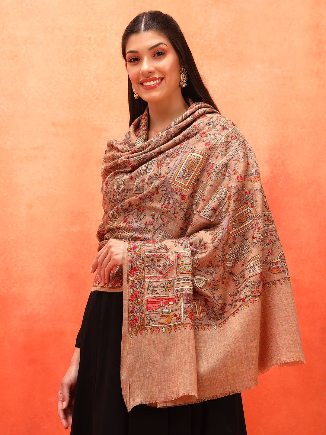 Pashmoda Women Arwina 100% Pure Wool Sozni Hand Embroidered Shawl (Size: 101x203 CM)