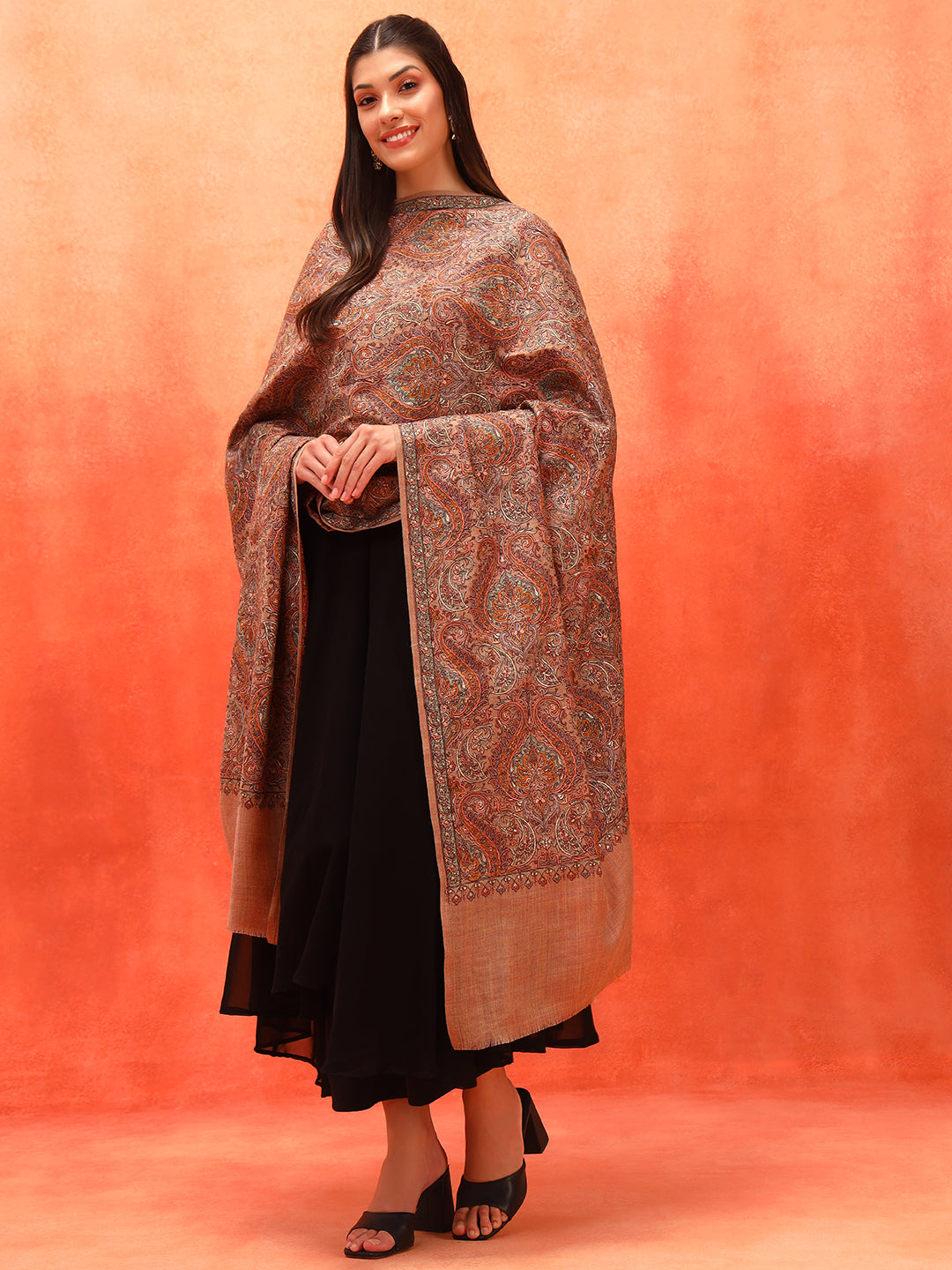 Pashmoda Women Rehnan 100% Pure Wool Sozni Hand Embroidered Shawl (Size: 101x203 Cm)