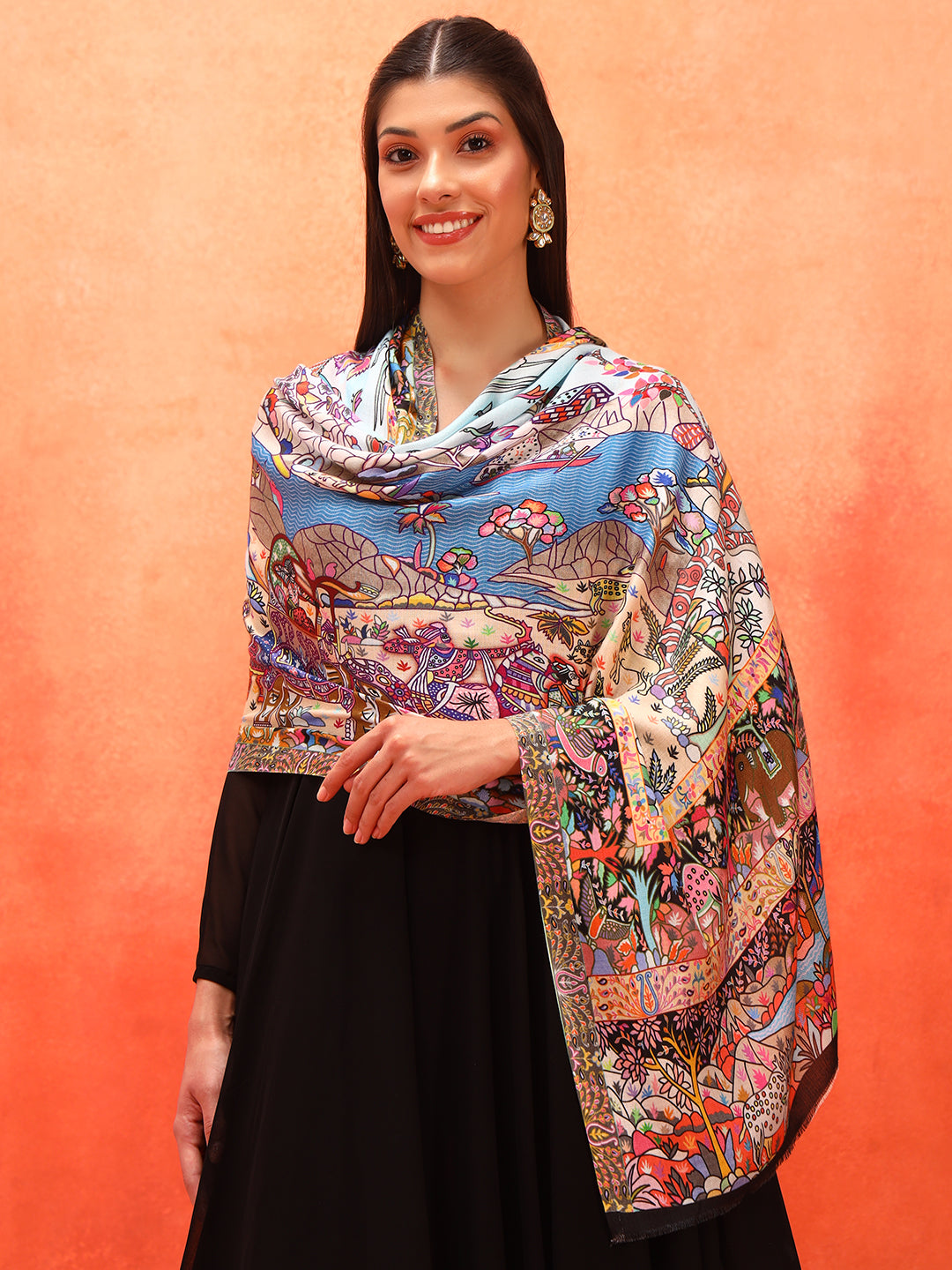 Pashmoda Women Royal Caravan Fine Soft Bamboo Fibre Stole (Size : 71x203 CM)