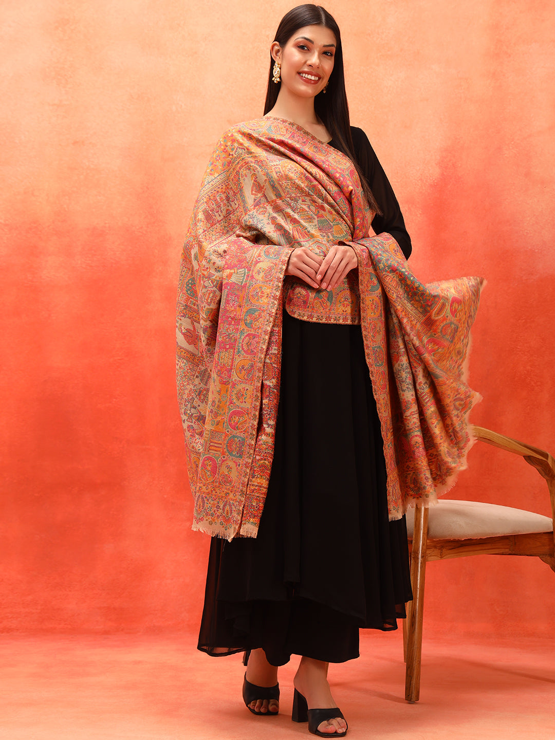 Pashmoda Women Zewar Zari Kaani Fine Wool Shawl (Size: 101X203 CM)