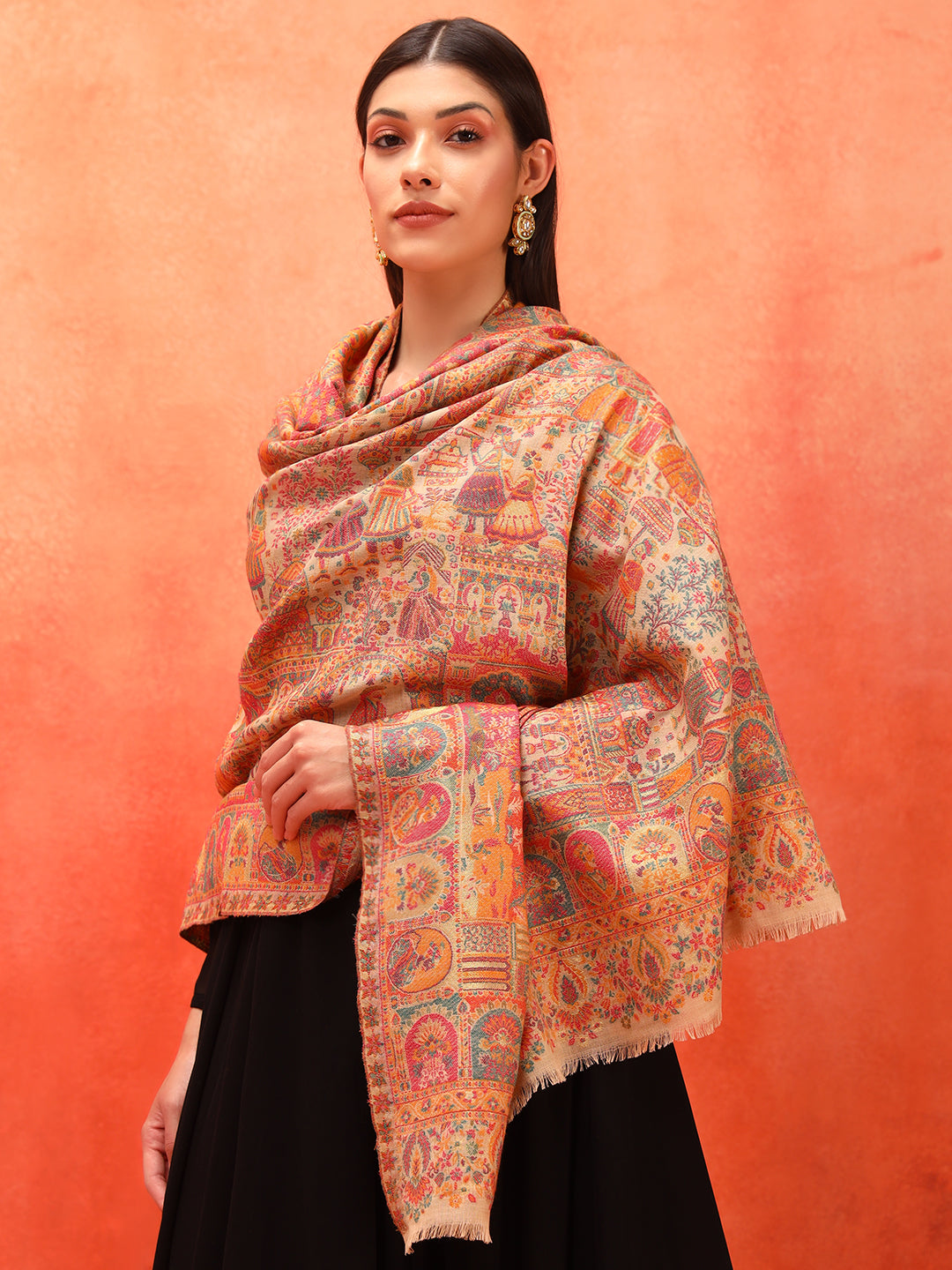 Pashmoda Women Zewar Zari Kaani Fine Wool Shawl (Size: 101X203 CM)