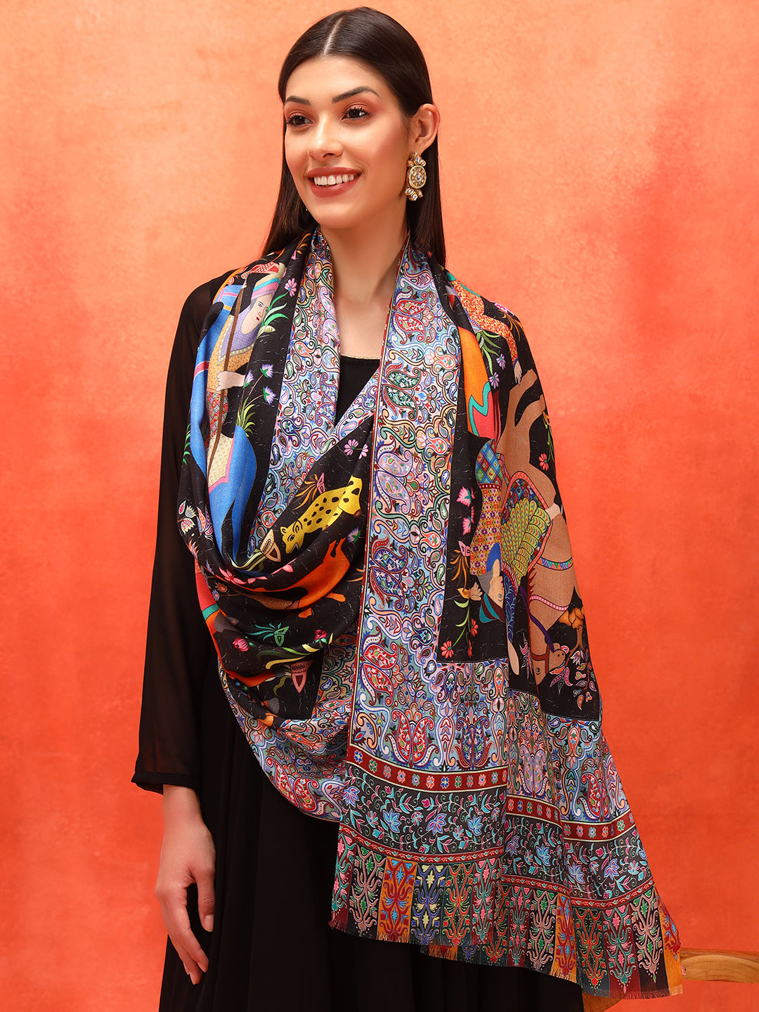 Pashmoda Women Royal Caravan Fine Soft Bamboo Fibre Stole (Size : 71x203 CM)