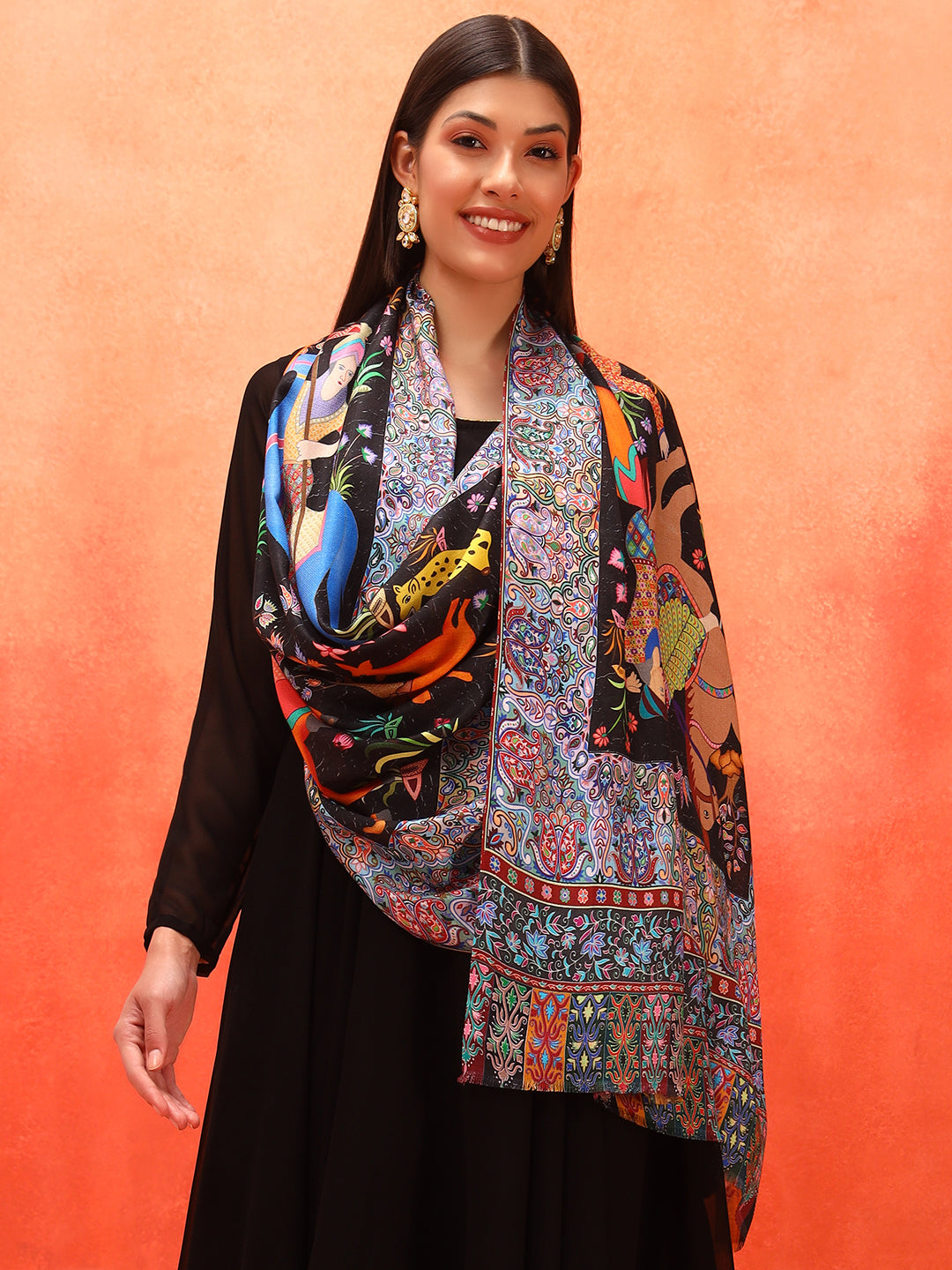 Pashmoda Women Royal Caravan Fine Soft Bamboo Fibre Stole (Size : 71x203 CM)