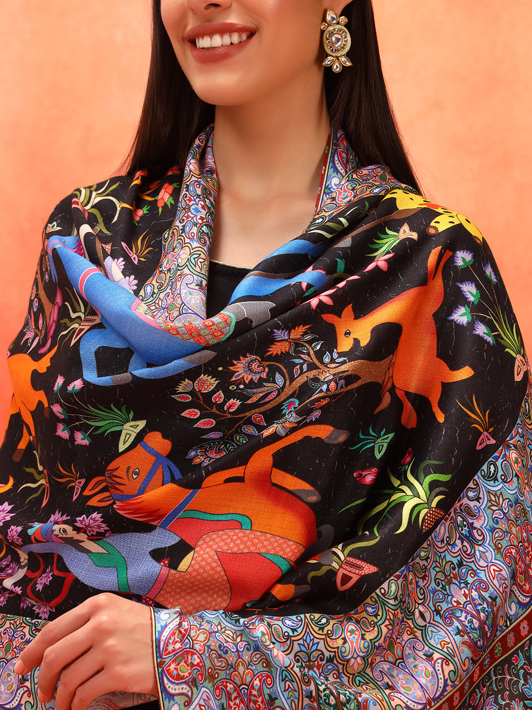 Pashmoda Women Royal Caravan Fine Soft Bamboo Fibre Stole (Size : 71x203 CM)