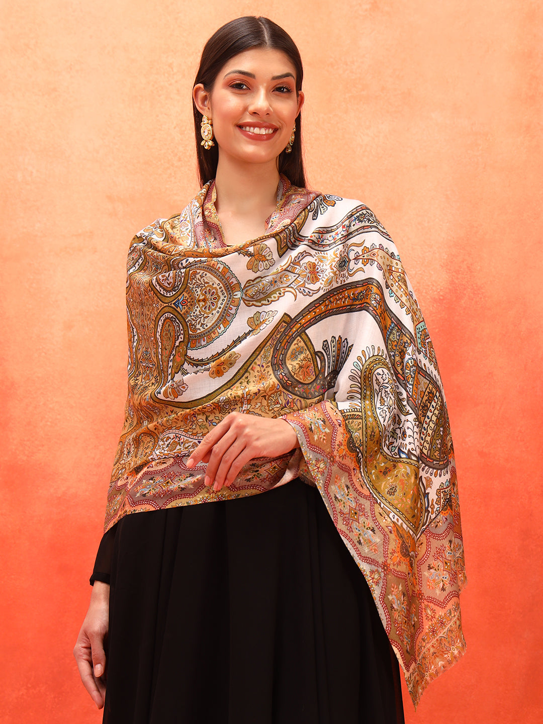 Pashmoda Women Royal Embers Fine Soft Bamboo Fibre Stole (Size: 71x203 CM)