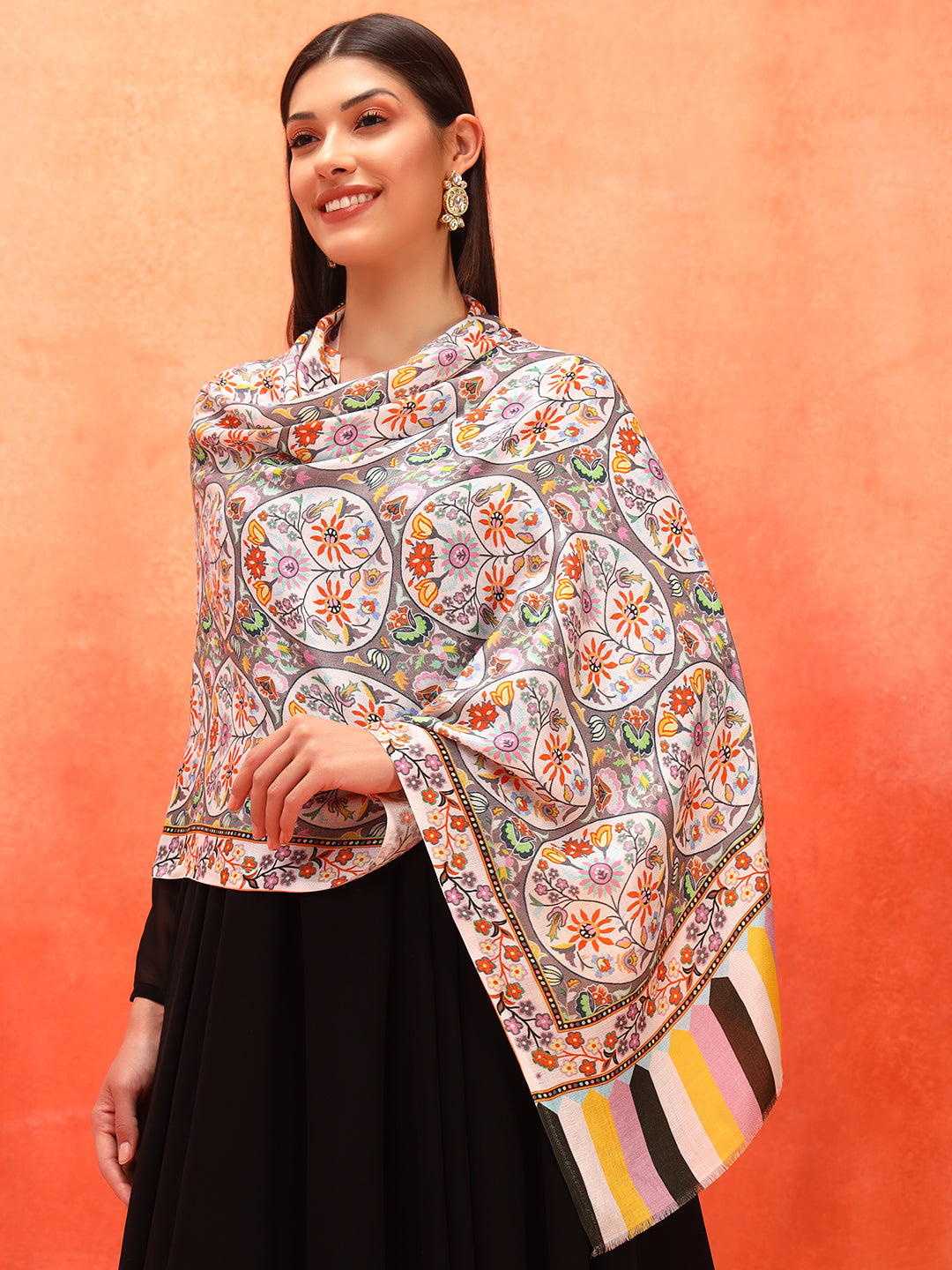 Pashmoda Women Floral Sonata Fine Soft Bamboo Fibre Stole (Size: 71x203 CM)