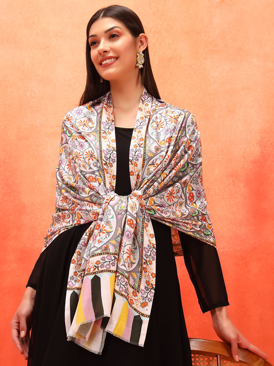 Pashmoda Women Floral Sonata Fine Soft Bamboo Fibre Stole (Size: 71x203 CM)