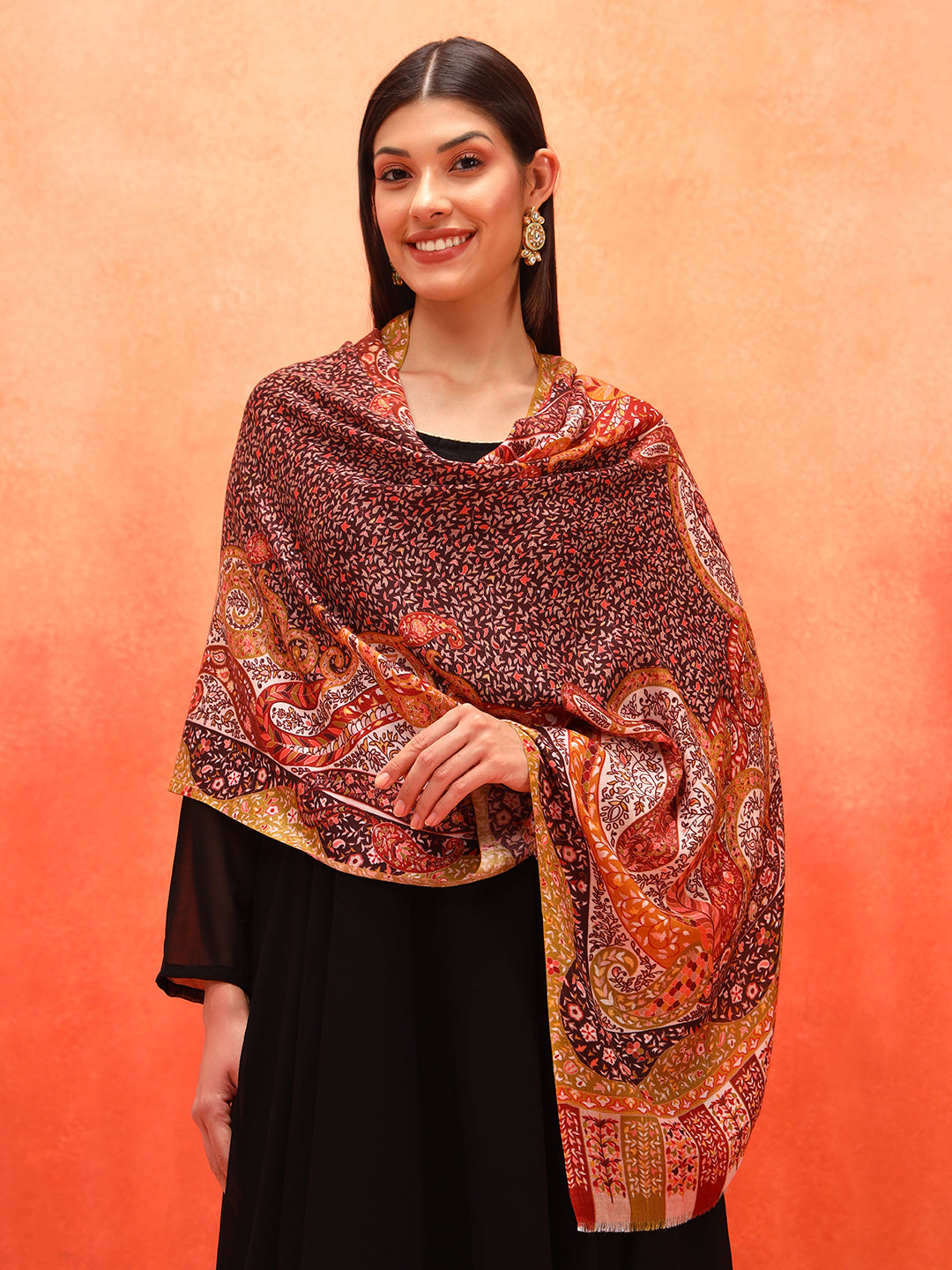 Pashmoda Women Royal Embers Fine Soft Bamboo Fibre Stole (Size: 71x203 CM)
