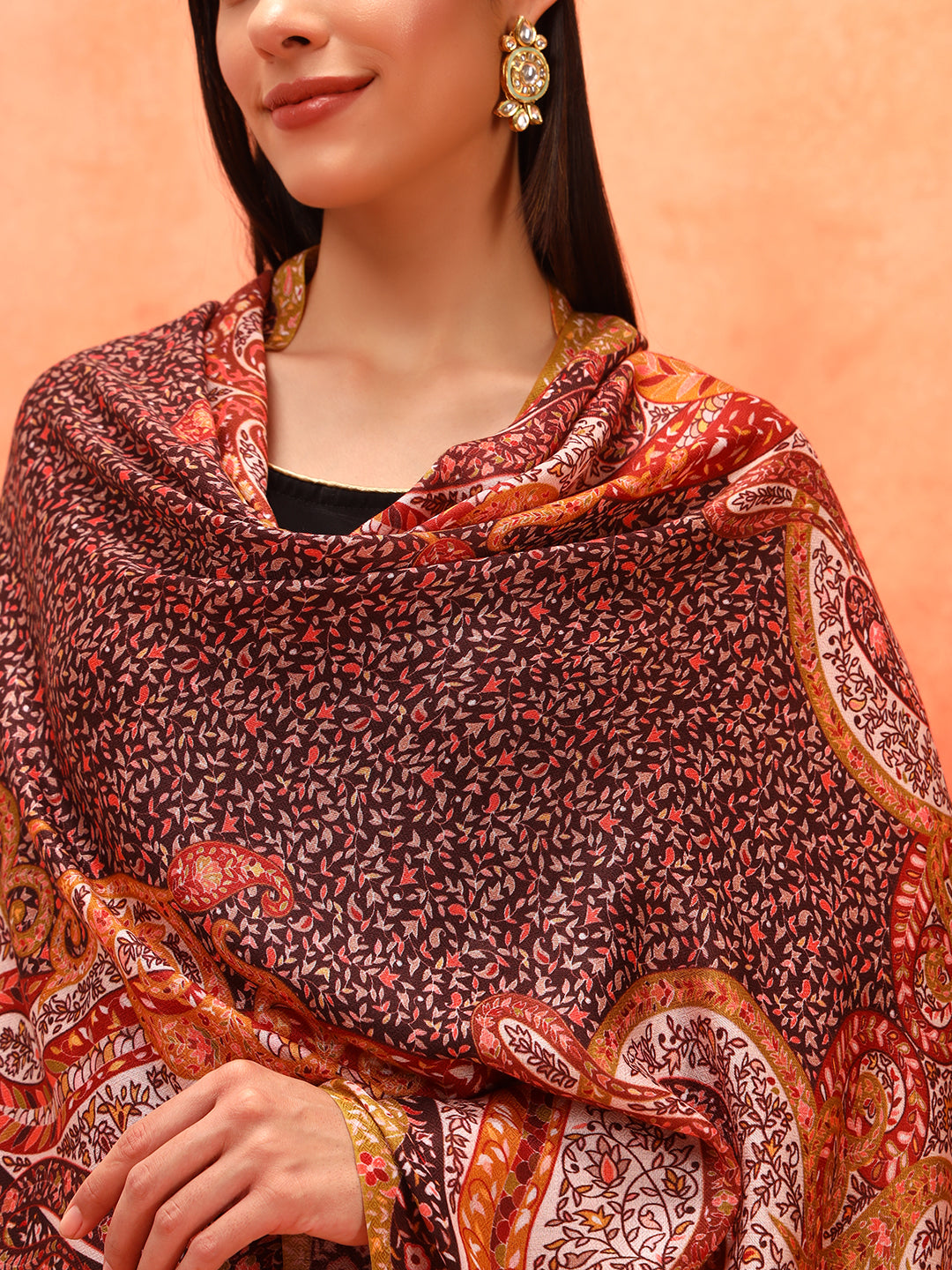 Pashmoda Women Royal Embers Fine Soft Bamboo Fibre Stole (Size: 71x203 CM)