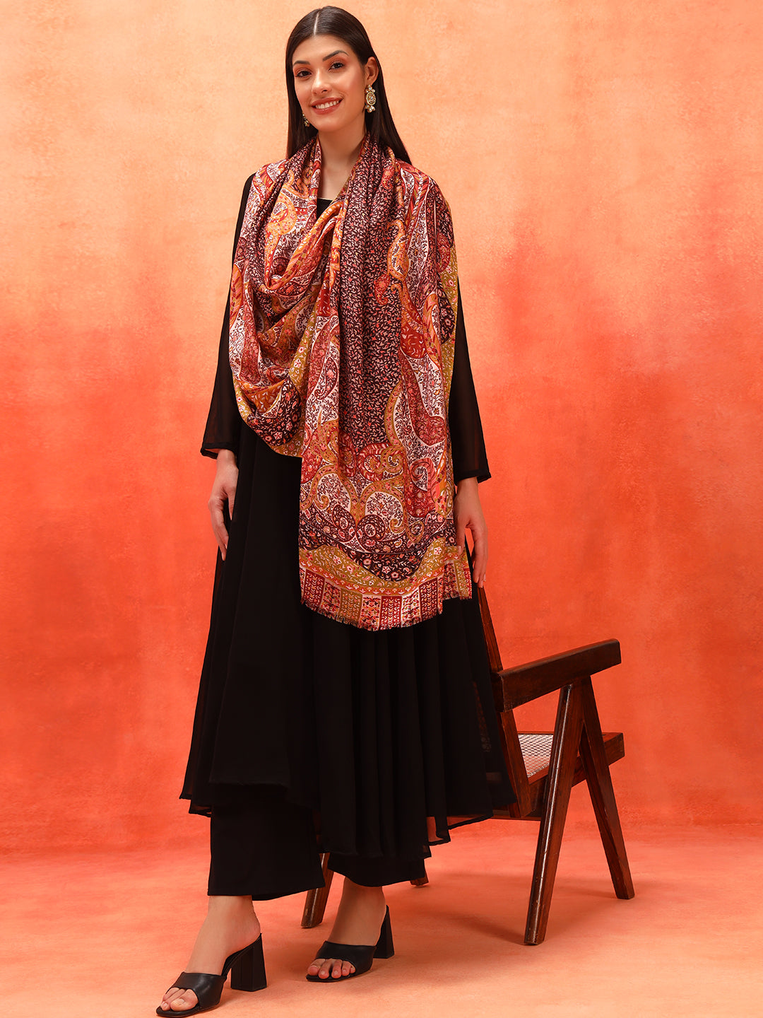 Pashmoda Women Royal Embers Fine Soft Bamboo Fibre Stole (Size: 71x203 CM)