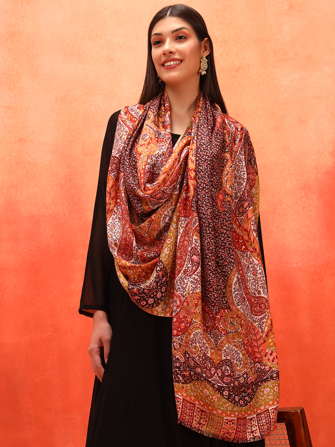 Pashmoda Women Royal Embers Fine Soft Bamboo Fibre Stole (Size: 71x203 CM)