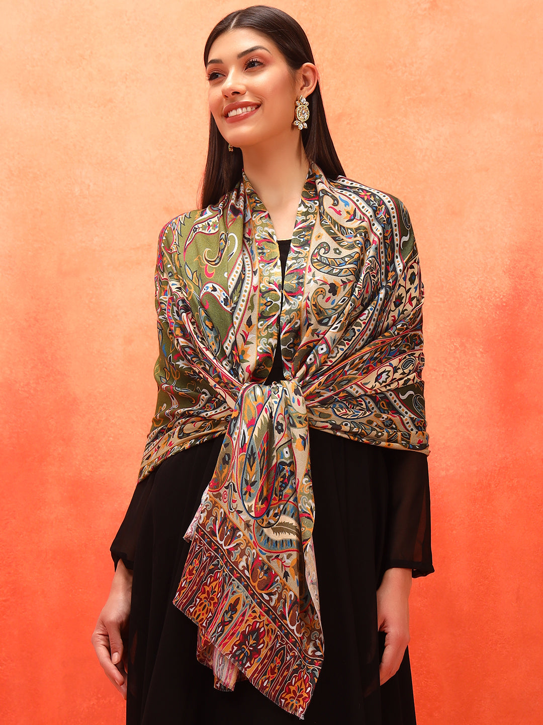 Pashmoda Women Royal Embers Fine Soft Bamboo Fibre Stole (Size: 71x203 CM)