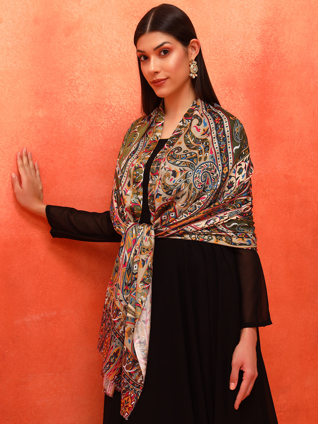 Pashmoda Women Royal Embers Fine Soft Bamboo Fibre Stole (Size: 71x203 CM)