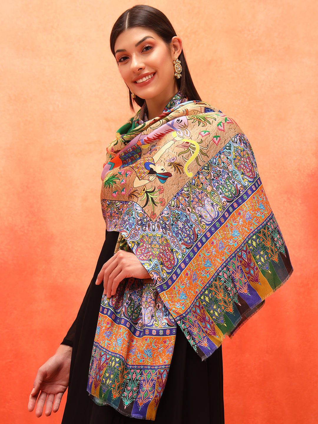 Pashmoda Women Royal Caravan Fine Soft Bamboo Fibre Stole (Size : 71x203 CM)