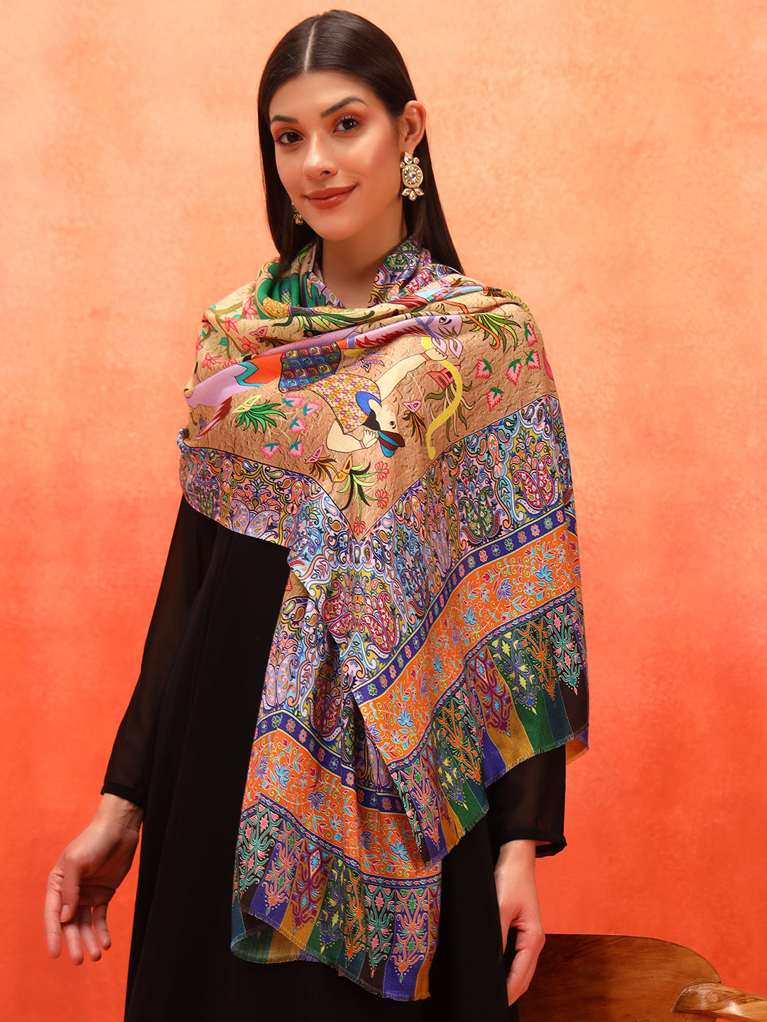 Pashmoda Women Royal Caravan Fine Soft Bamboo Fibre Stole (Size : 71x203 CM)