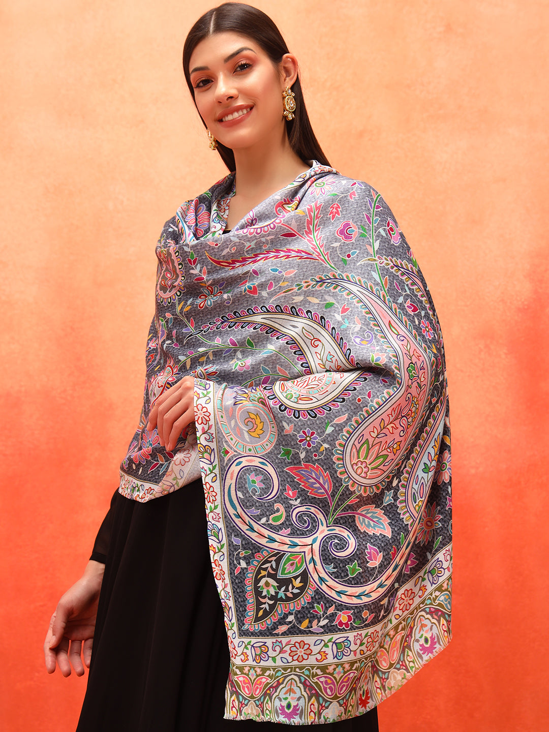 Pashmoda Women Royal Embers Fine Soft Bamboo Fibre Stole (Size: 71x203 CM)