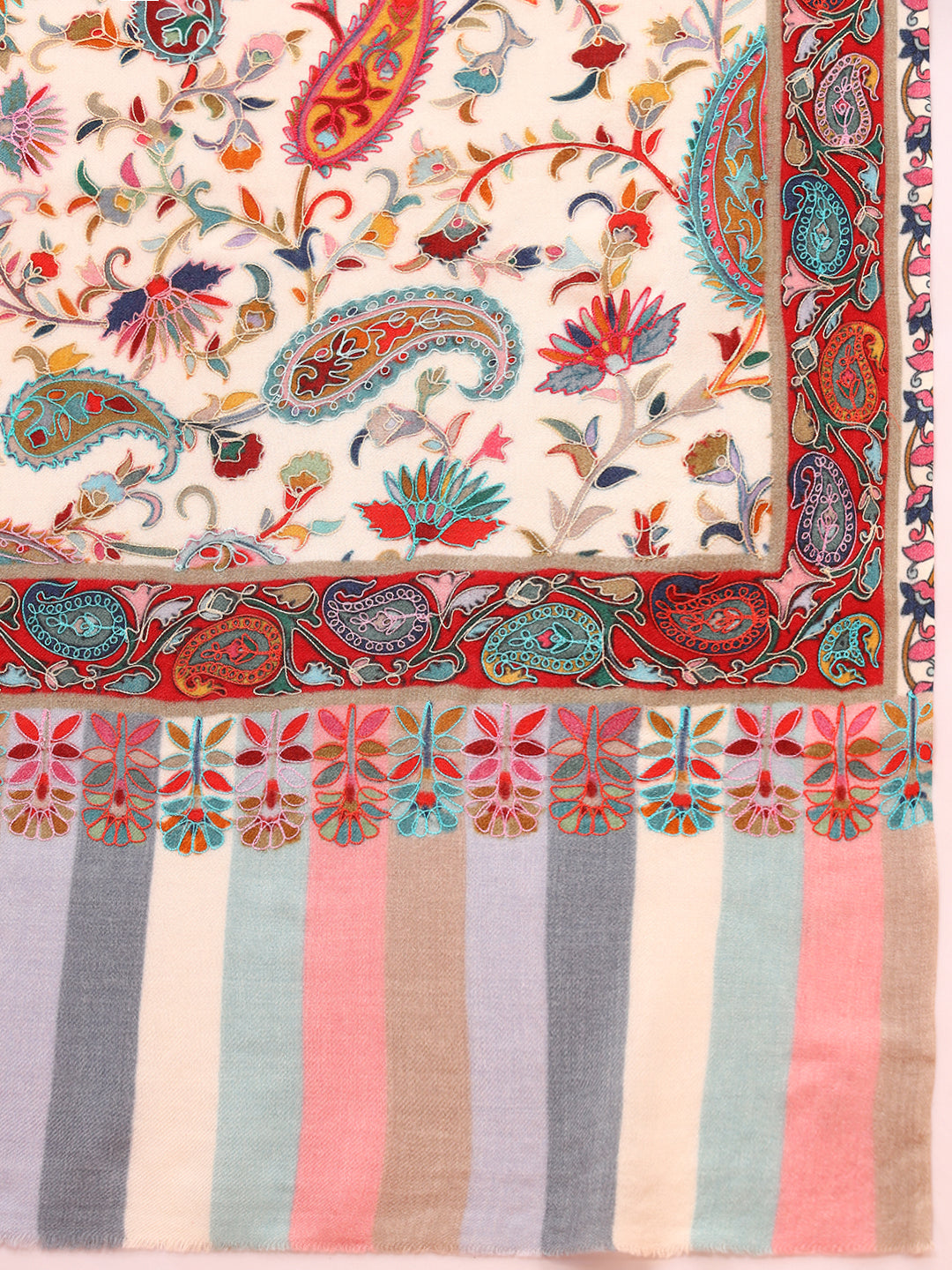 Pashmoda Women Floral Whispers 100% Pure Wool Fabric Kalamkari Embroidered Stole (Size: 71x203 cm)