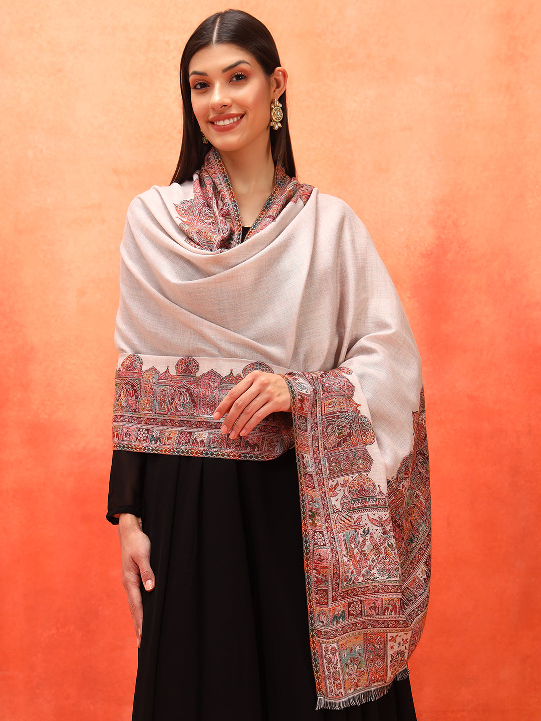 Pashmoda Women Arcadia Borders Kashmiri Jamawar Woven Shawl (Size: 101X203 CM)