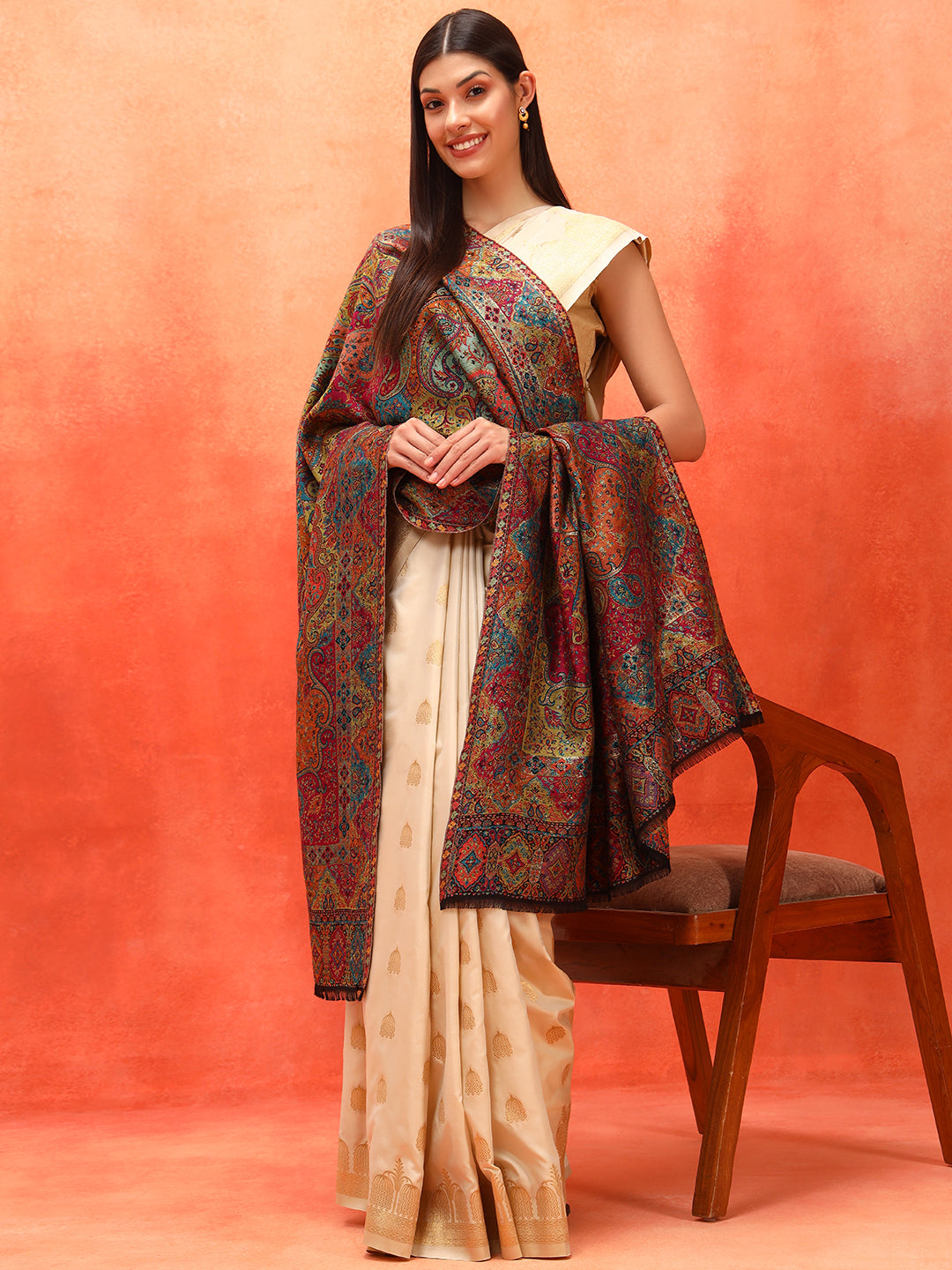 Pashmoda Women Zarveen Zari Kaani Fine Wool Shawl (Size:101x203 CM)