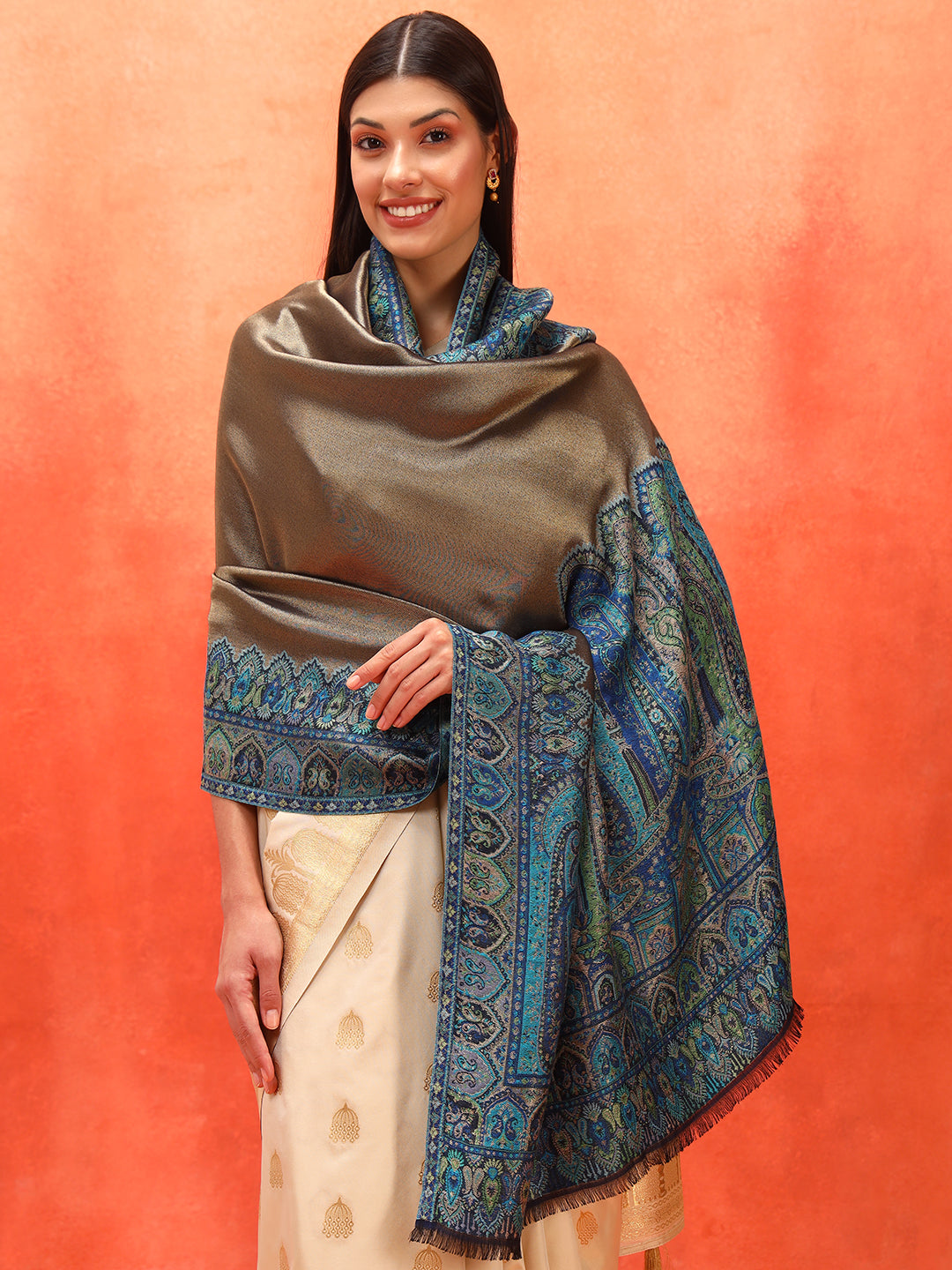 Pashmoda Women Zarvash Zari Kaani Fine Wool Shawl (Size: 101X203 CM)