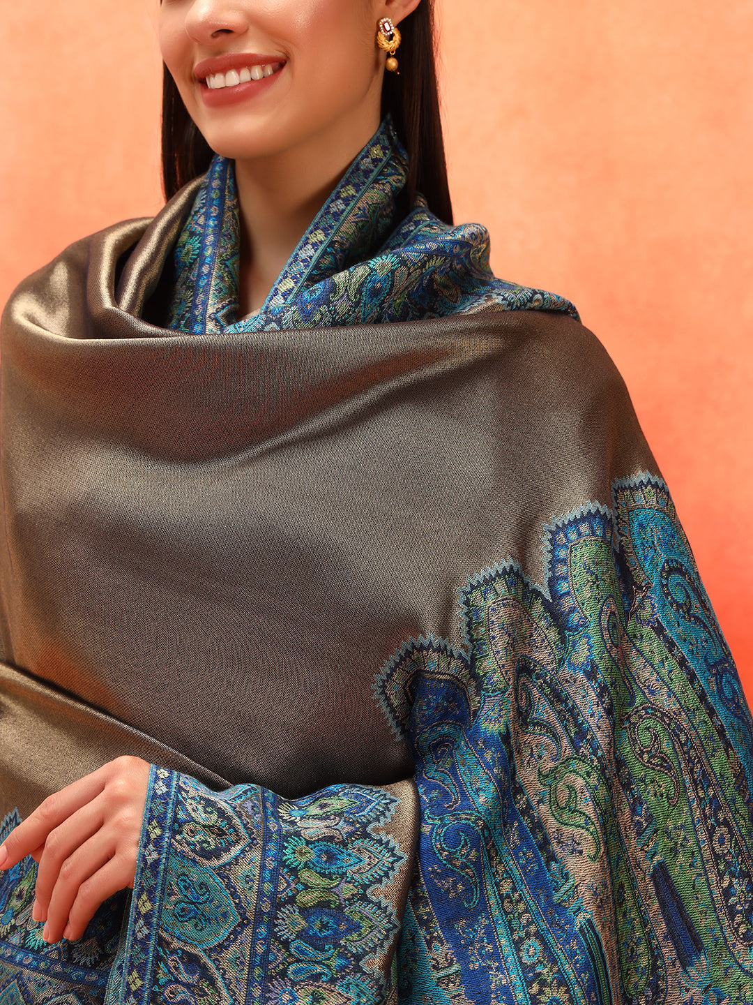 Pashmoda Women Zarvash Zari Kaani Fine Wool Shawl (Size: 101X203 CM)