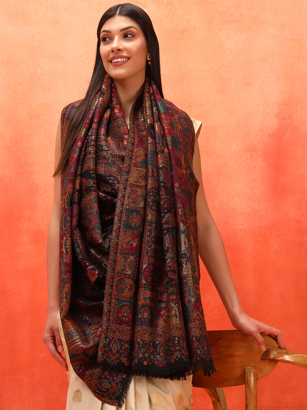 Pashmoda Women Zewar Zari Kaani Fine Wool Shawl (Size: 101X203 CM)