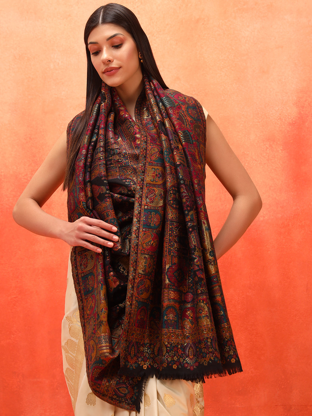 Pashmoda Women Zewar Zari Kaani Fine Wool Shawl (Size: 101X203 CM)